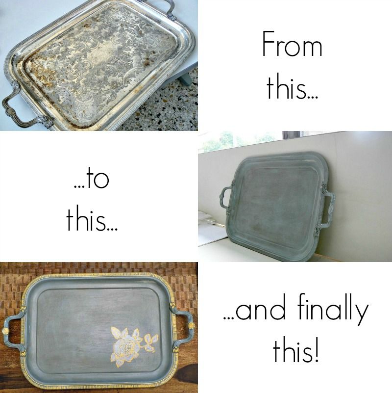 Old tray makeover with chalk paint and gold details