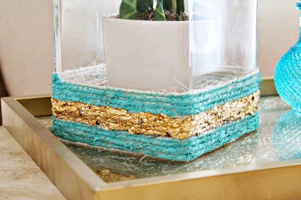 Glass pot with rope and gold leaf