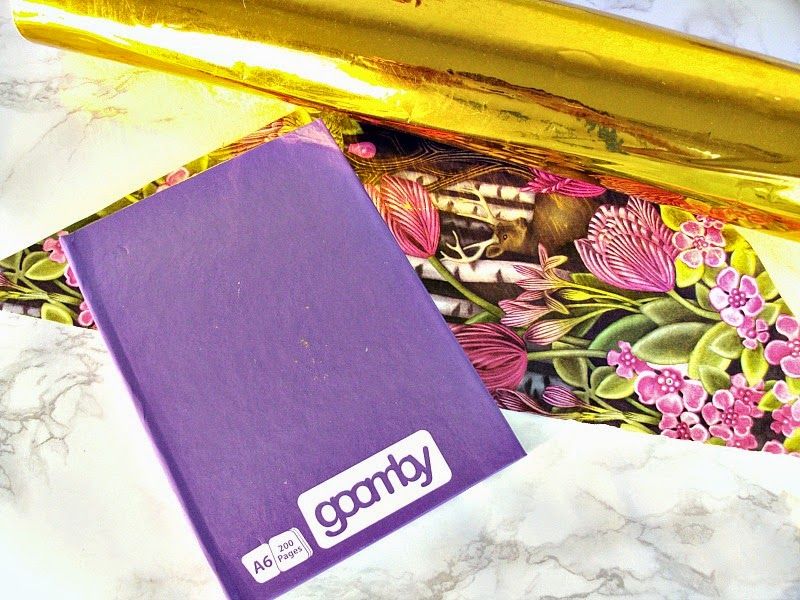 Purple notebook, floral paper, gold contact paper