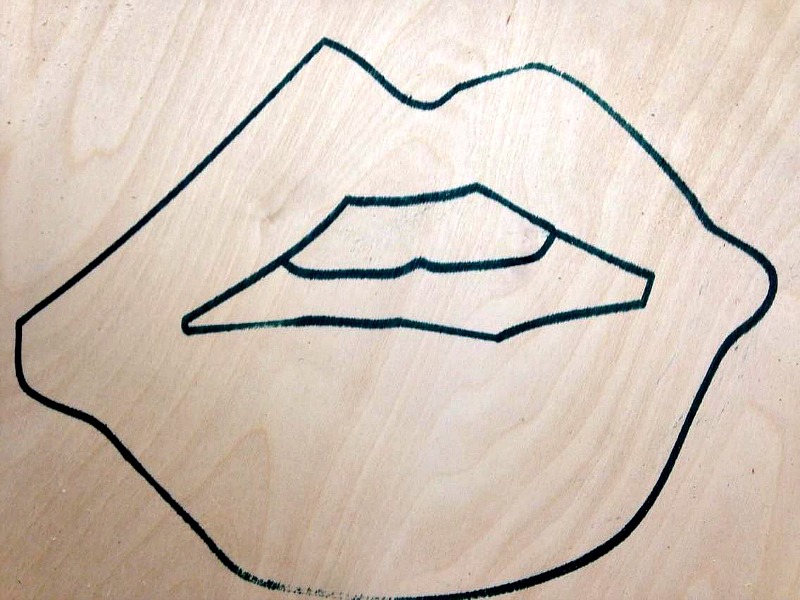 Valentines art, lips on plywood