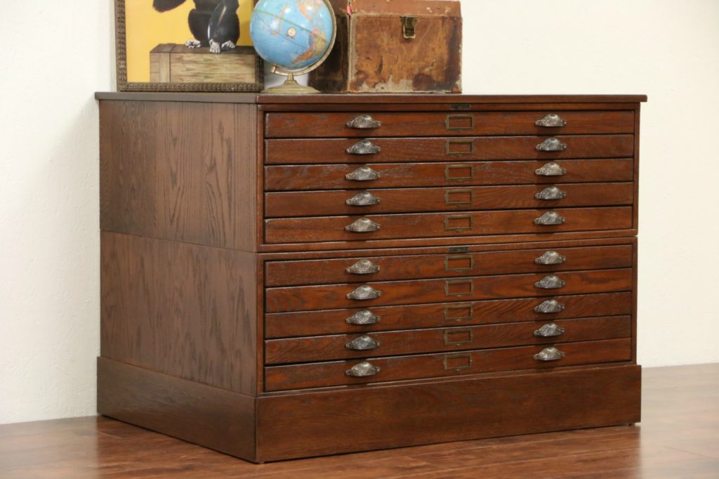 Antique map drawer cabinet