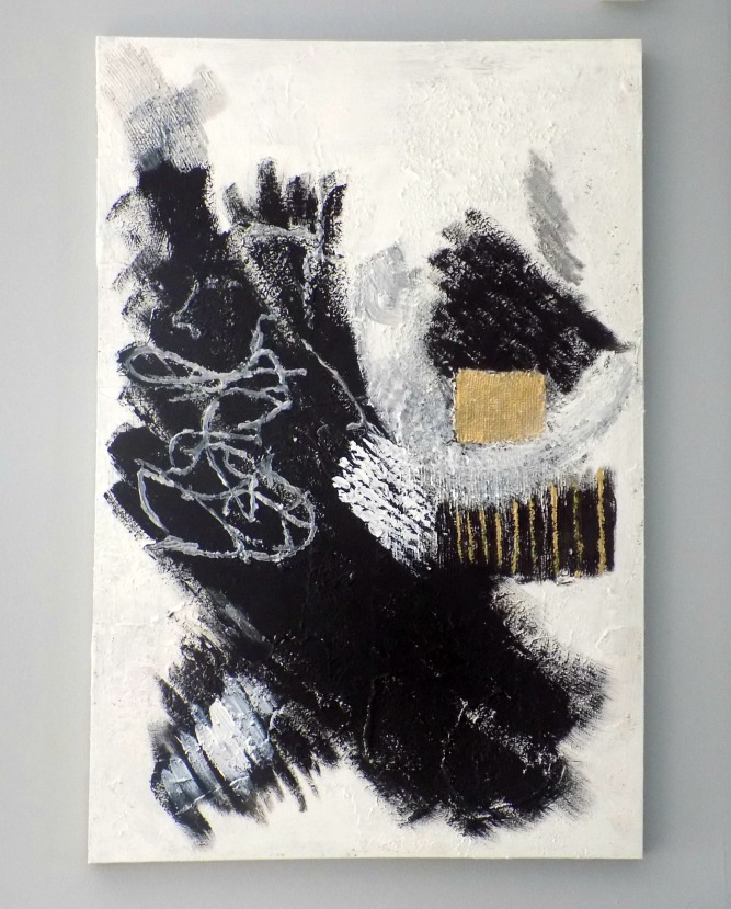 Siliver, white, black, gold abstract art diy