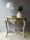 Antique console table makeover, white table lamp, antique box, stone flower vase