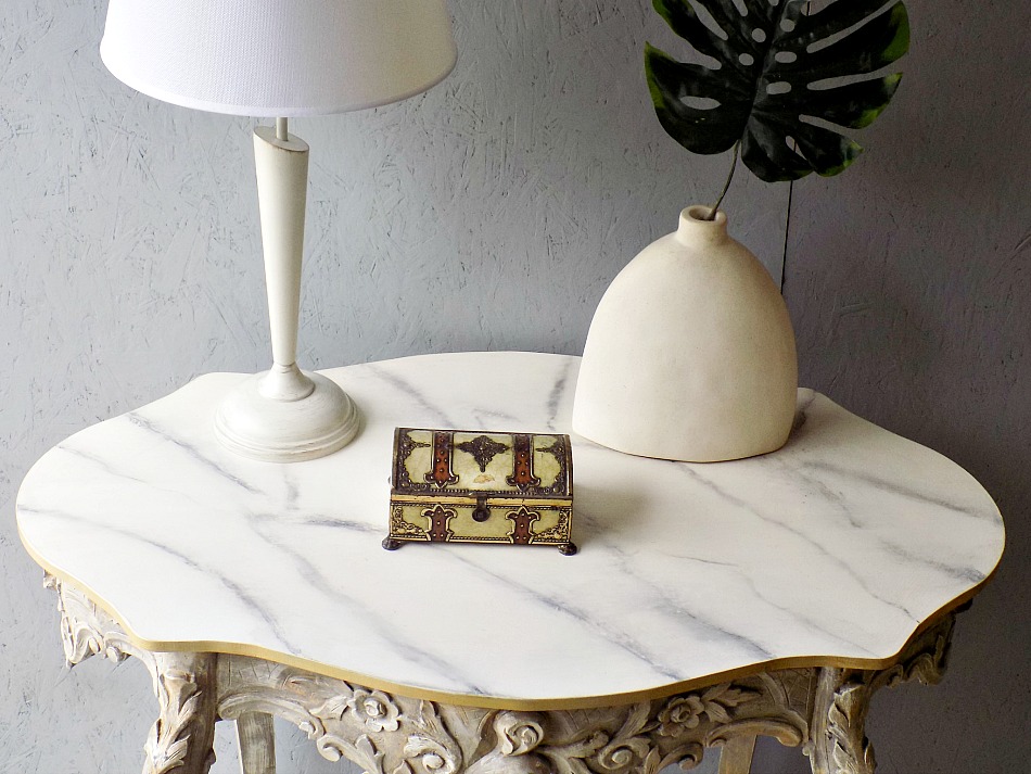 faux marble top antique console table makeover