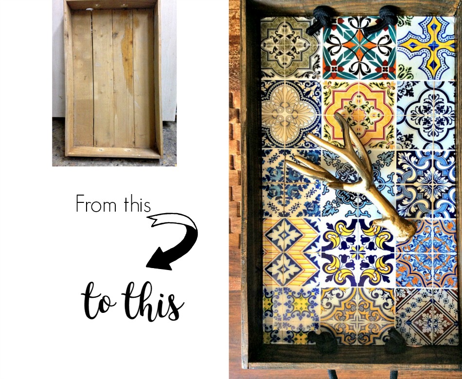 How a wooden crate turns into a stylish tray with faux vintage ceramic tiles | Πως ένα ξύλινο τελάρο μπορούμε να το κάνουμε δίσκο με faux vintage πλακάκι