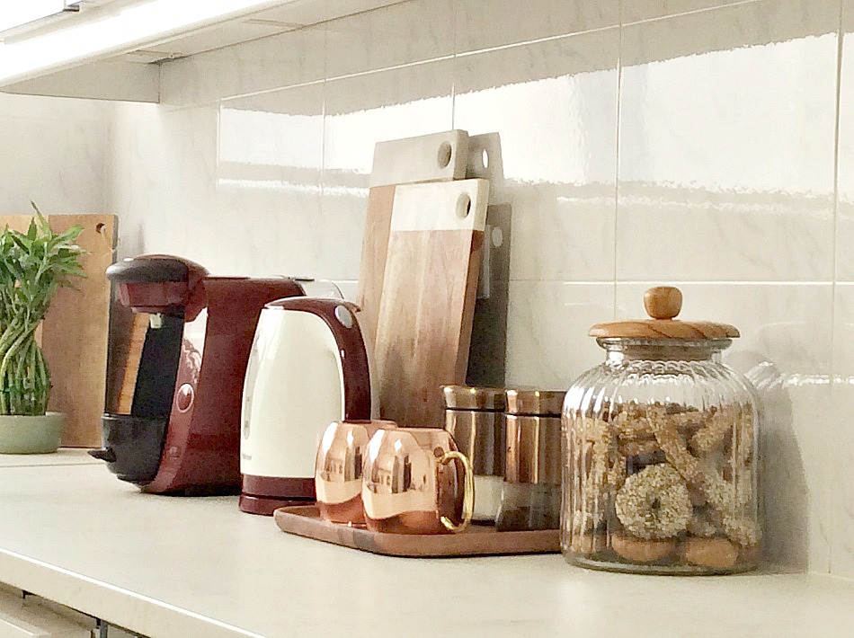 Coffee station, copper mugs