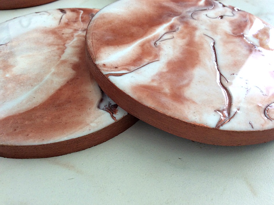 Σουβέρ ζωγραφισμένα με υγρό γυαλί, Epoxy resin marble look on coasters