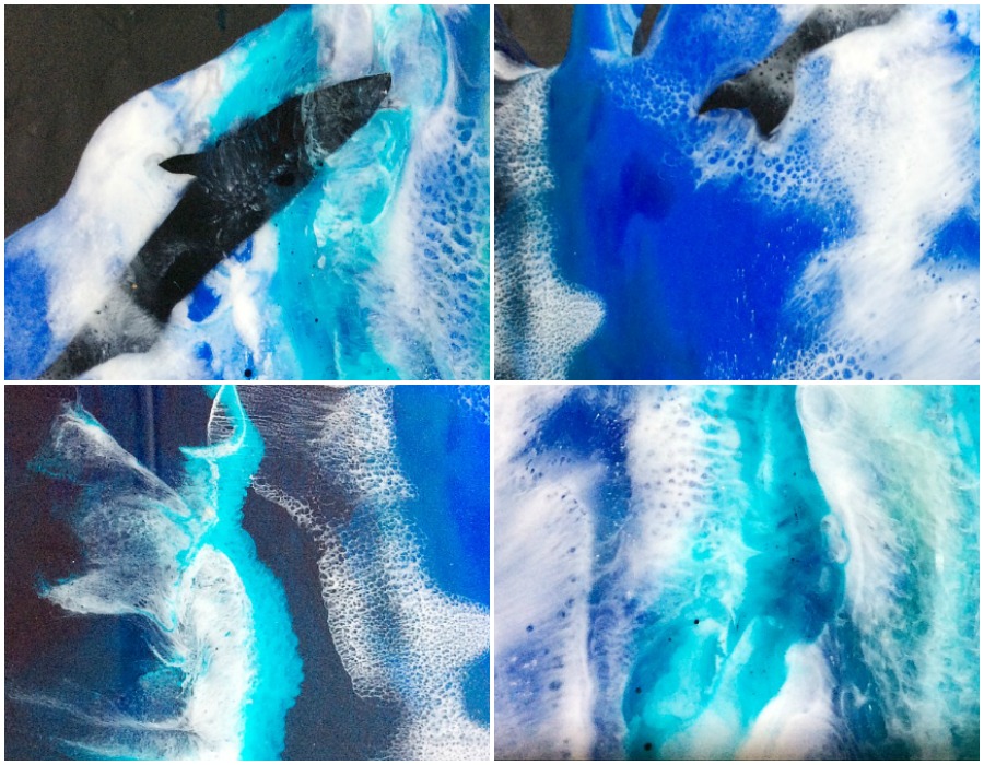 Close details of an epoxy resin sea with waves