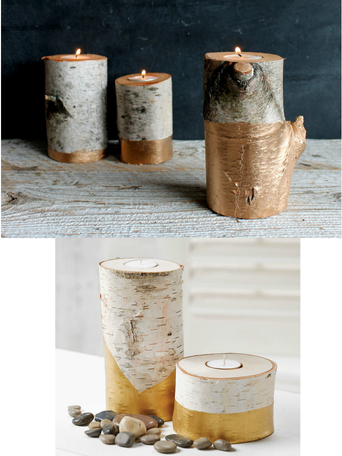 Birch tree candle holders, acualux gold