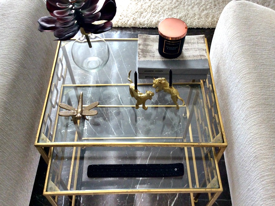 Gold side table, gold decor