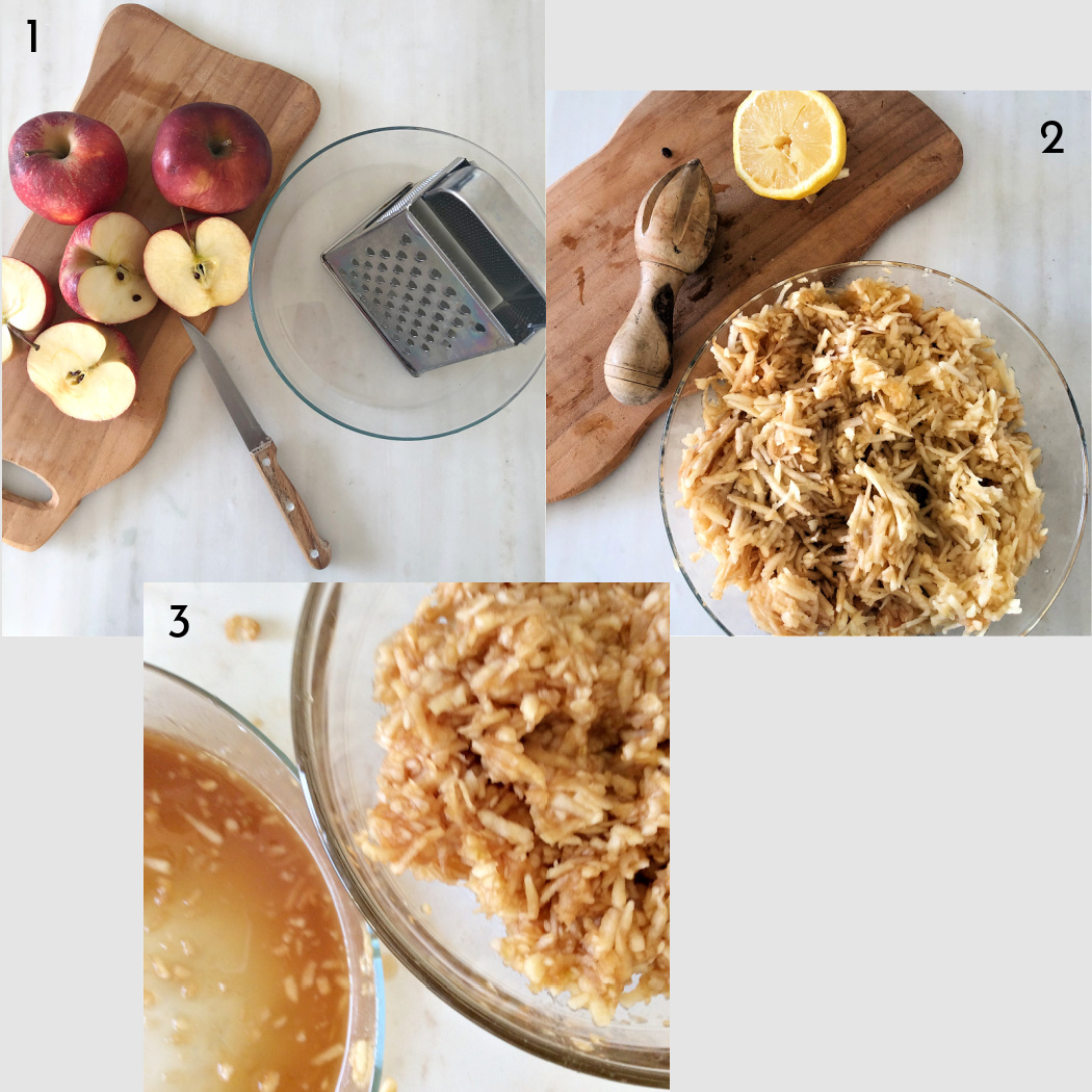 Εκτέλεση συνταγής για εύκολη τριφτή μηλόπιτα βήματα 1-3