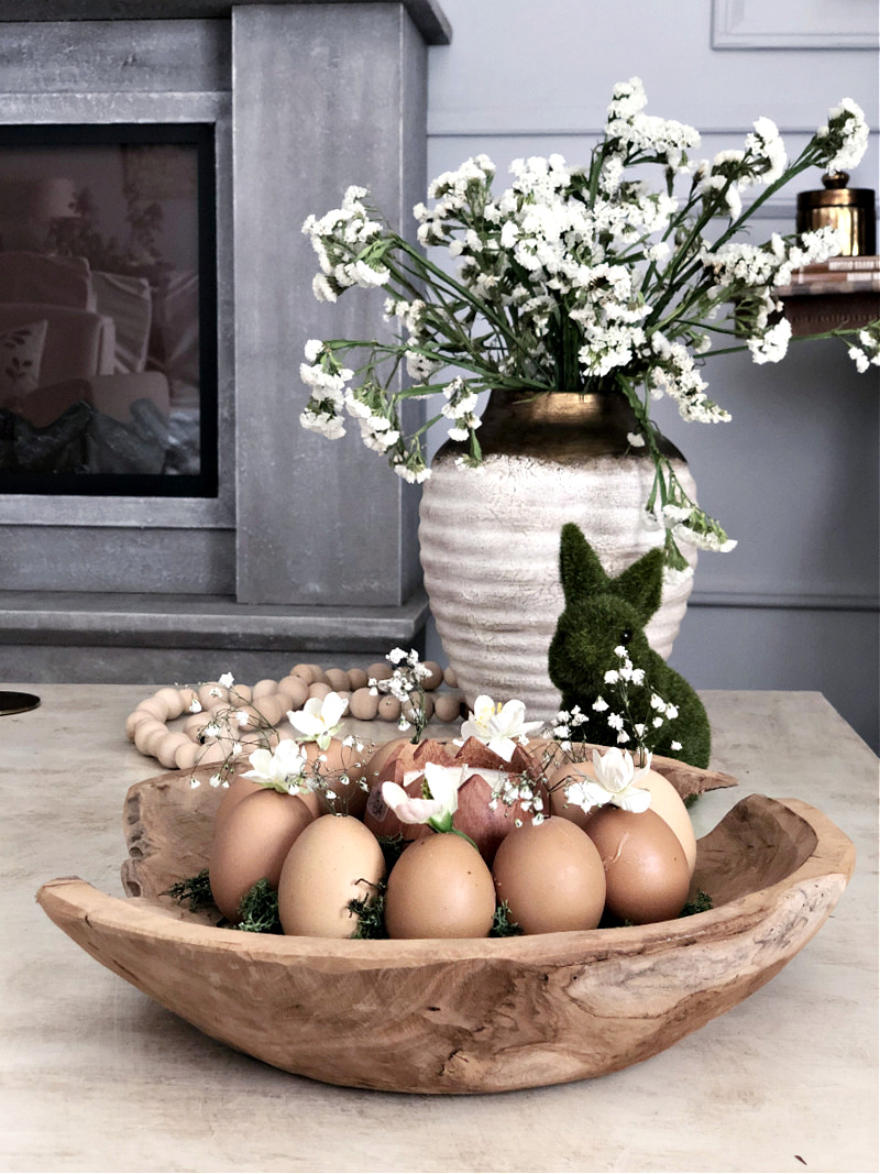Πασχαλινό στεφάνι από αυγά με λουλούδια, ξύλινο αυγό κερί